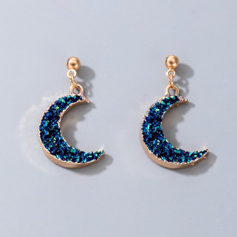 Druzy Crystal Blue Moon Dangle Earrings - Picture 2 of 5